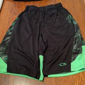 Champion boys athletic shorts size large (12/14) black with neon green